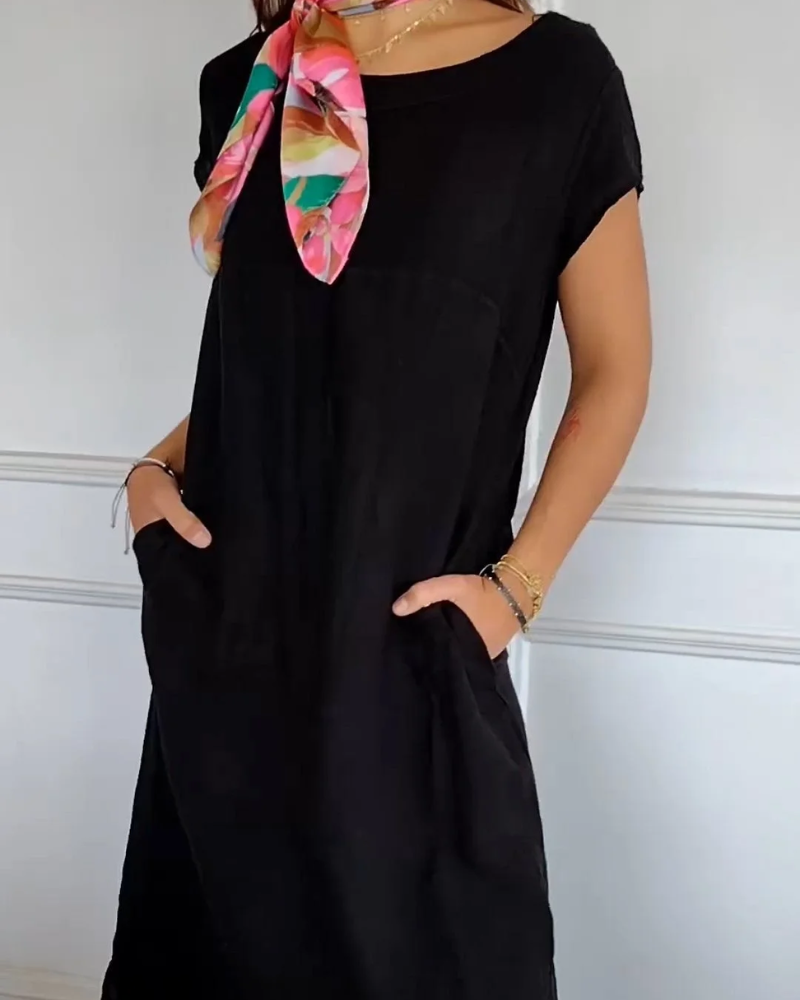 Casual Cotton Dress - Lightweight A-Line Silhouette With Side Pockets