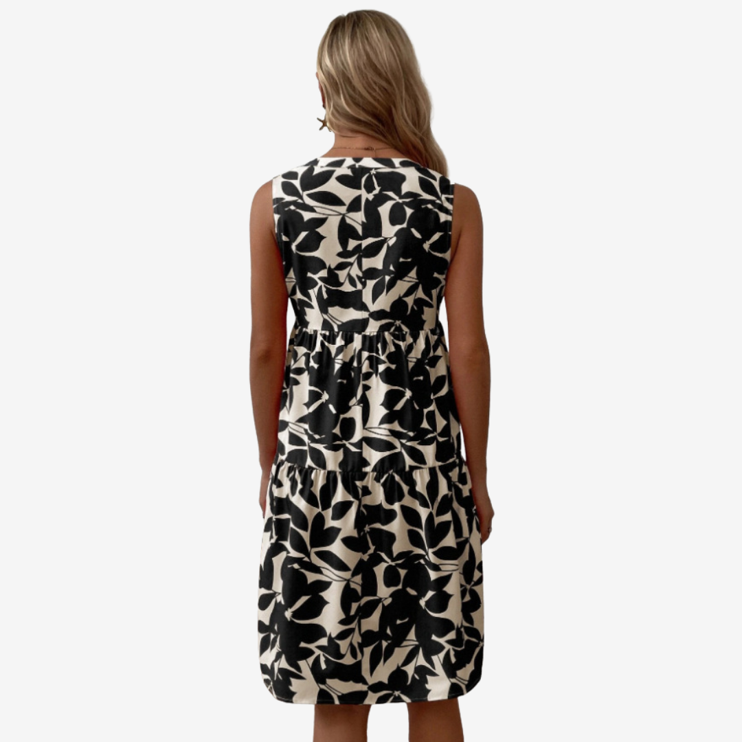 Botanical Print Dress - Elegant Floral Midi Dress With Flowy Silhouette