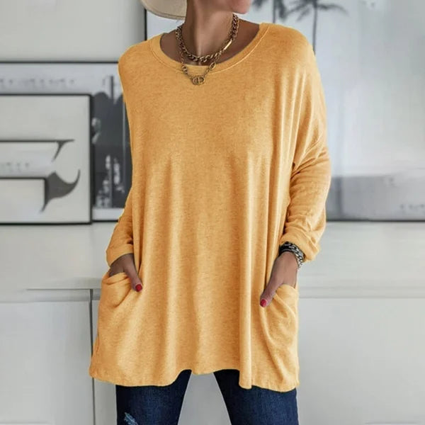 Relaxed Long Sleeve Top – Flattering Drape Fit, Lightweight Breathable Fabric