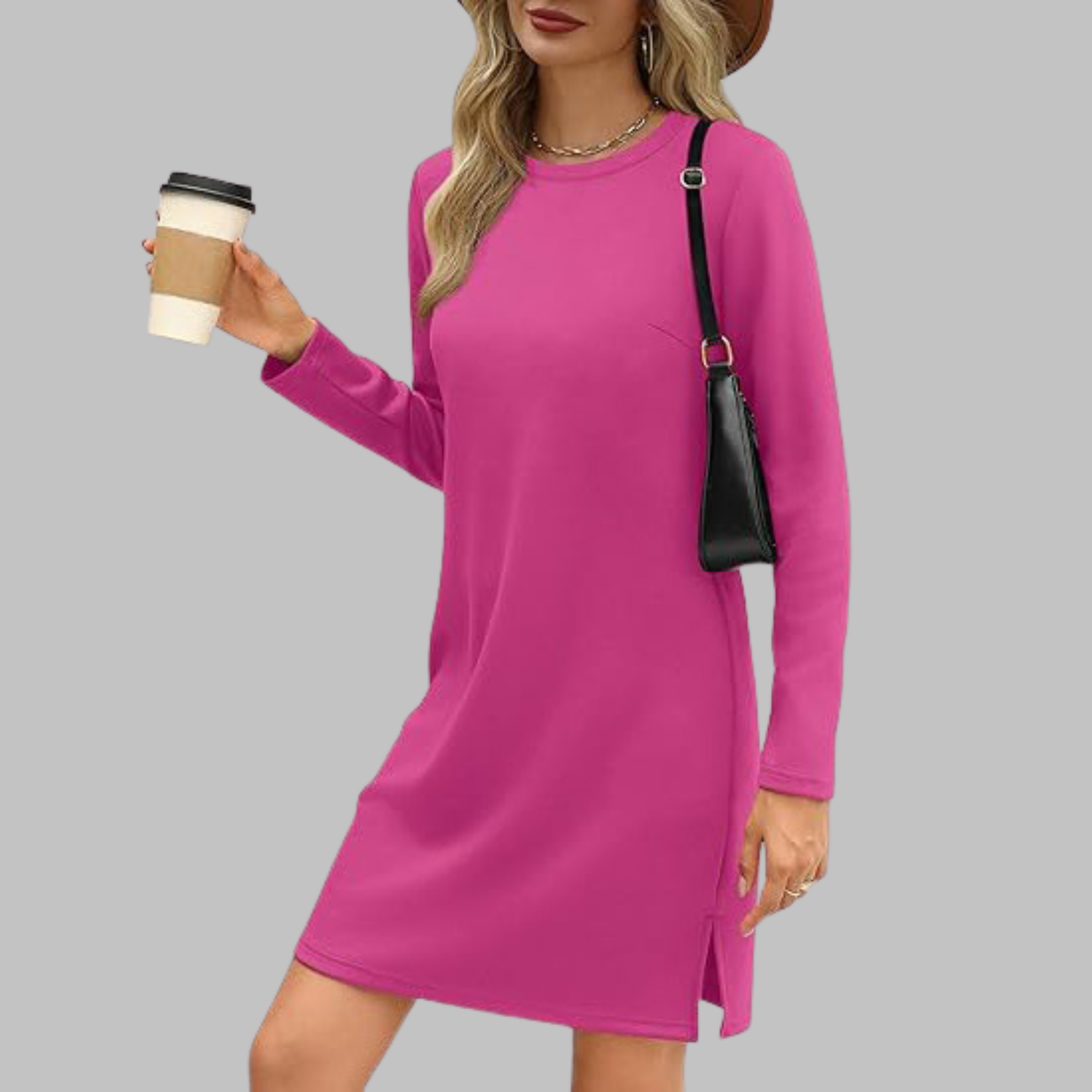 Casual Mini Dress – Long Sleeve Round Neck, Chic Versatile Women's Dress