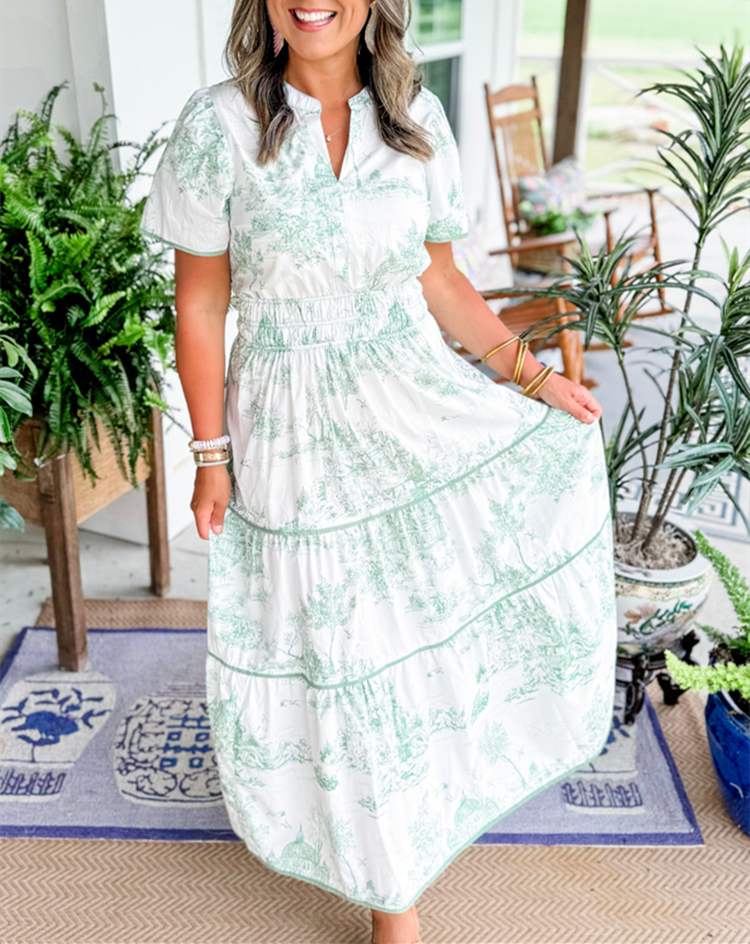 Timeless Toile Maxi Dress – Elegant Toile Print, Soft Breathable Fabric, Summer & Spring