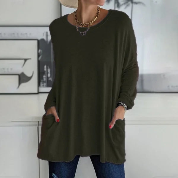 Relaxed Long Sleeve Top – Flattering Drape Fit, Lightweight Breathable Fabric