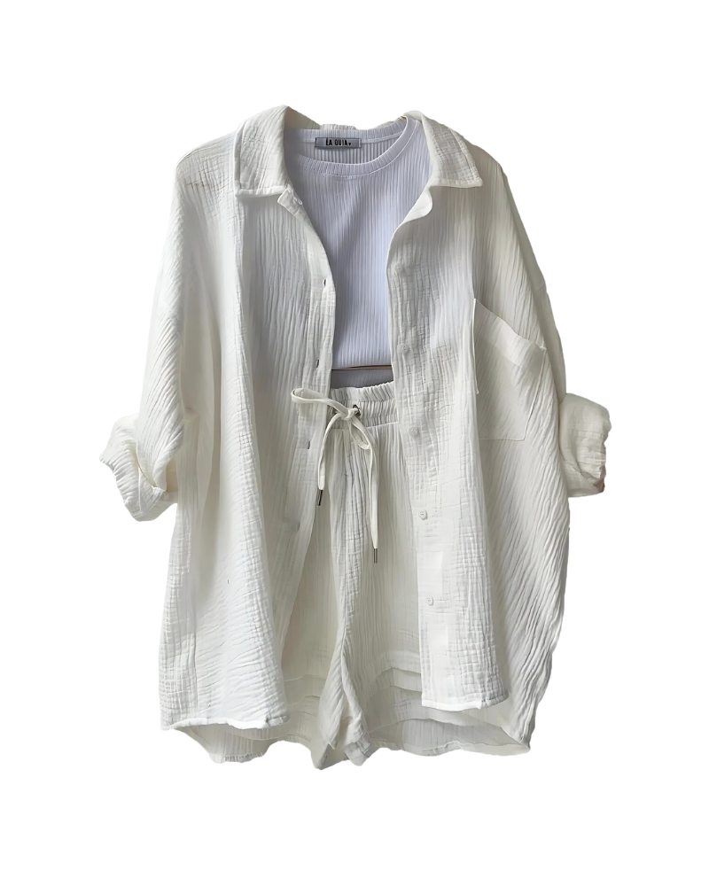 Button-Up Shorts Set – Modern Co-Ord With Lightweight Breathable Fabric & Elastic Waist