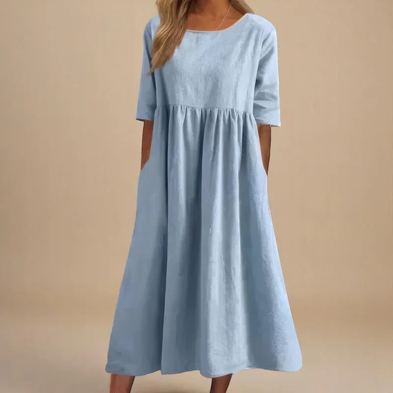Flattering Everyday Dress – Comfortable A-Line Casual Summer Dress with Hidden Pockets