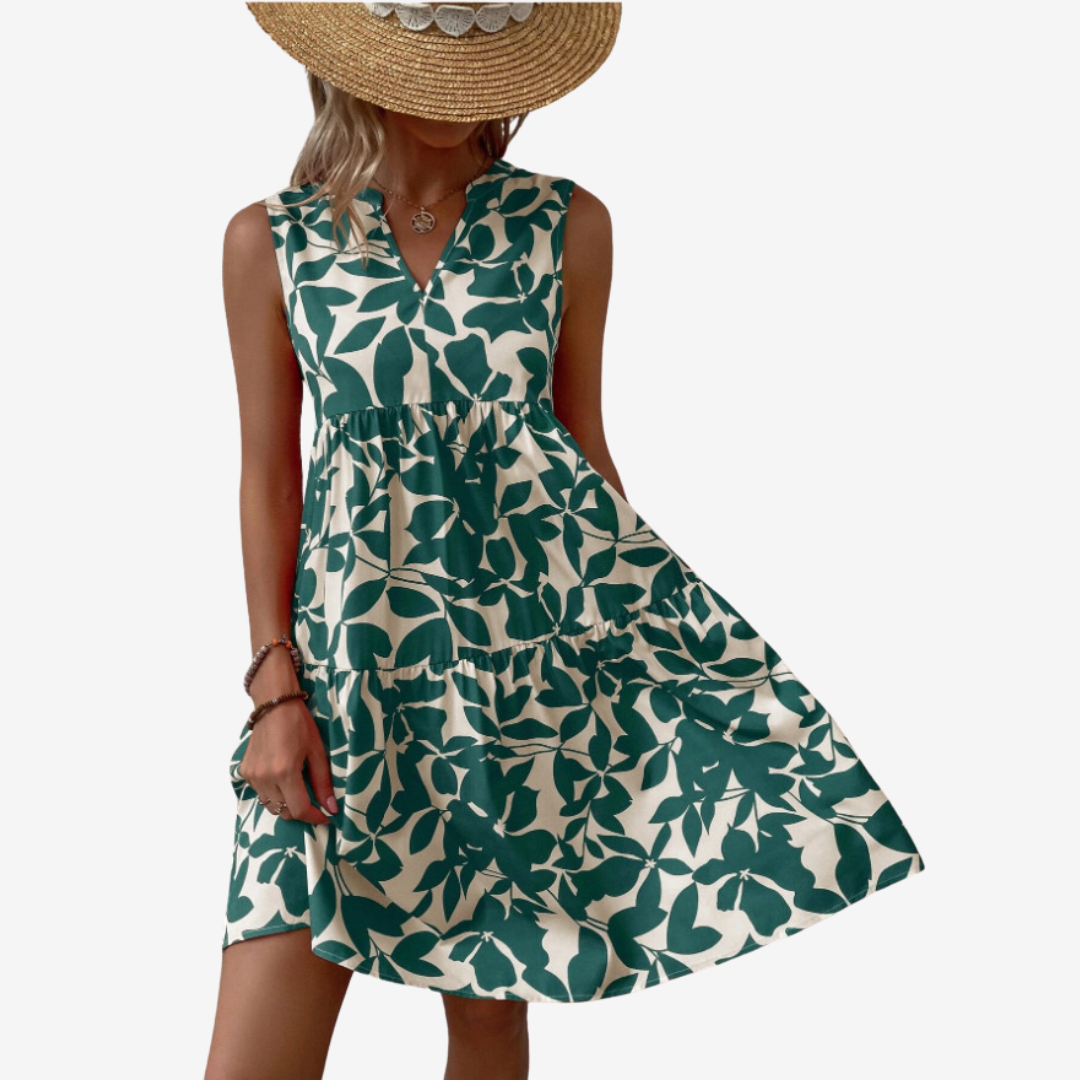 Botanical Print Dress - Elegant Floral Midi Dress With Flowy Silhouette