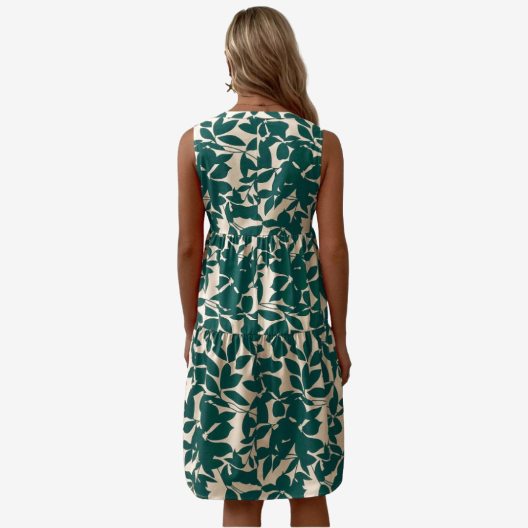 Botanical Print Dress - Elegant Floral Midi Dress With Flowy Silhouette