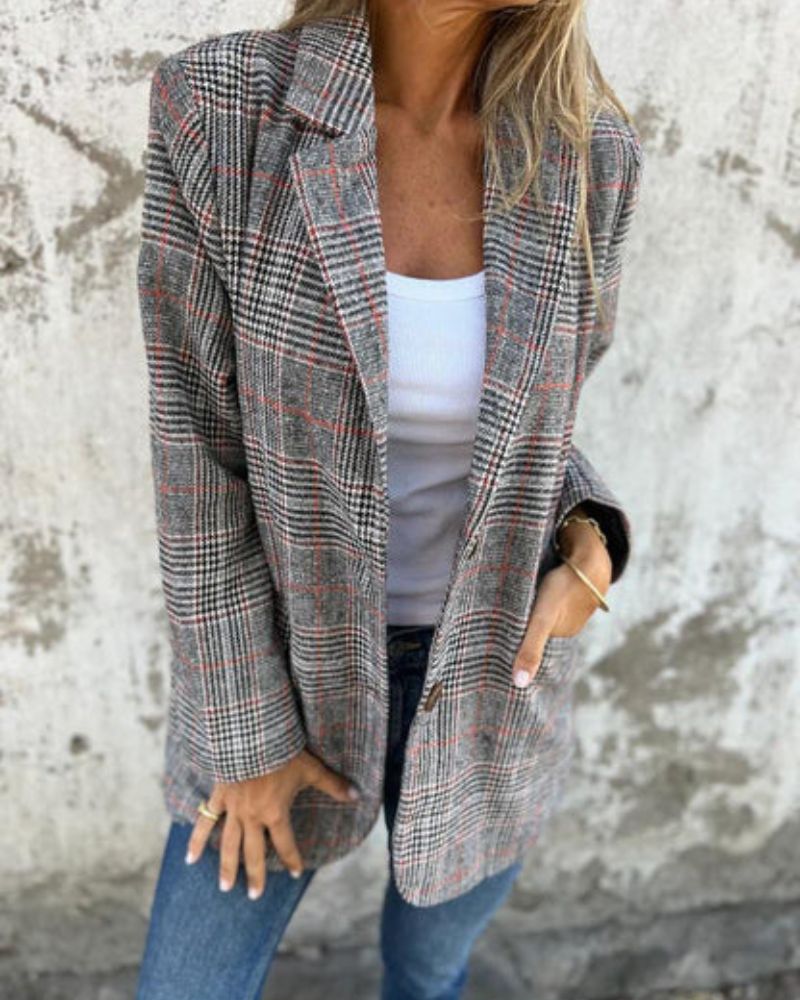 Timeless Checked Blazer – Women's Tailored Fit Winter Blazer Coat | Premium Comfort