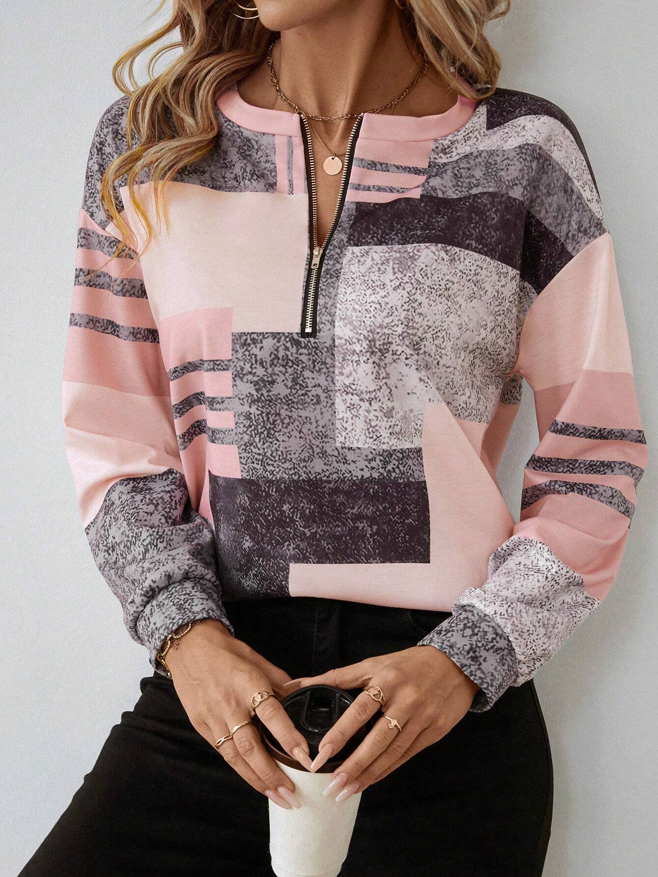 Vintage Sweatshirt – Chic Colourblock Half-Zip Retro Sweatshirt for Casual Layering