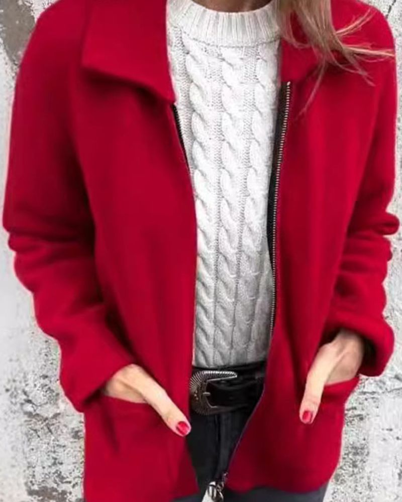 Women's Leisure Jacket - Lightweight Zip-Up Coat With Adjustable Hood & Side Pockets