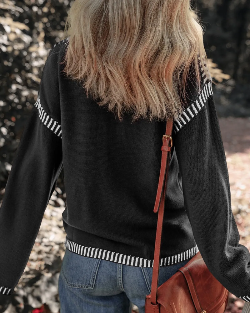 Stylish Sweater - Black Striped Casual Knitwear With Soft Cozy Fit
