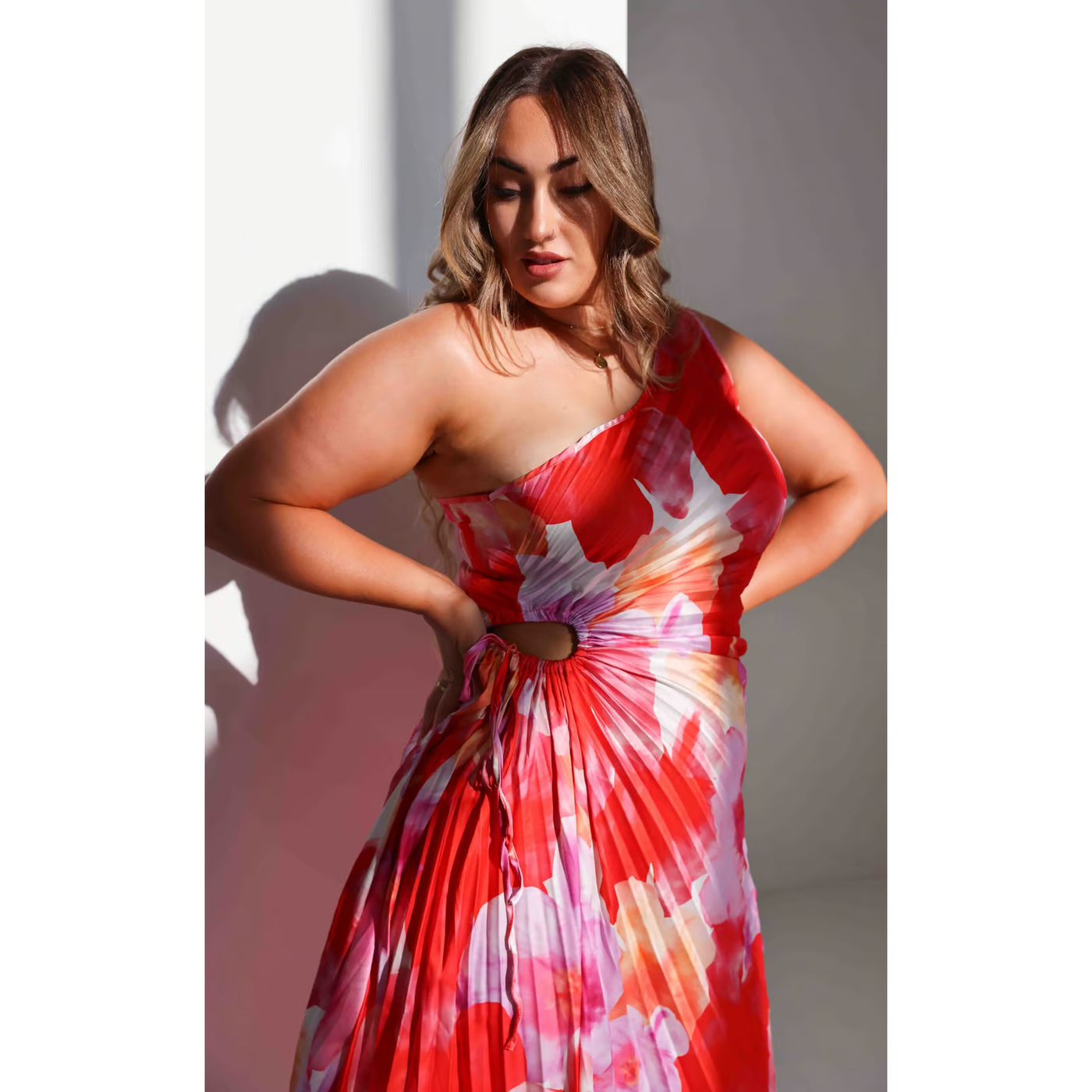 Pleated Summer Dress - One Shoulder Elegant Dress with Asymmetric Hem