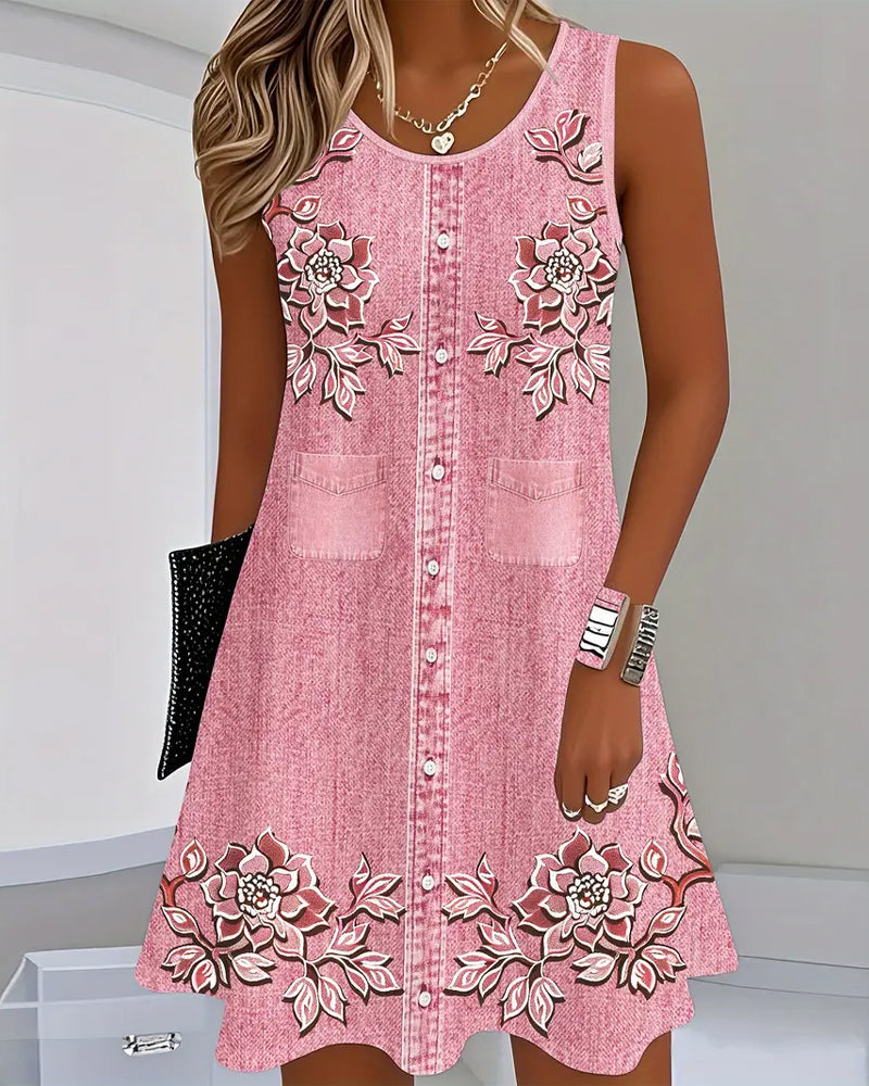 Sleeveless Denim Dress – Classic A-Line Casual Chic Dress in Premium Fabric