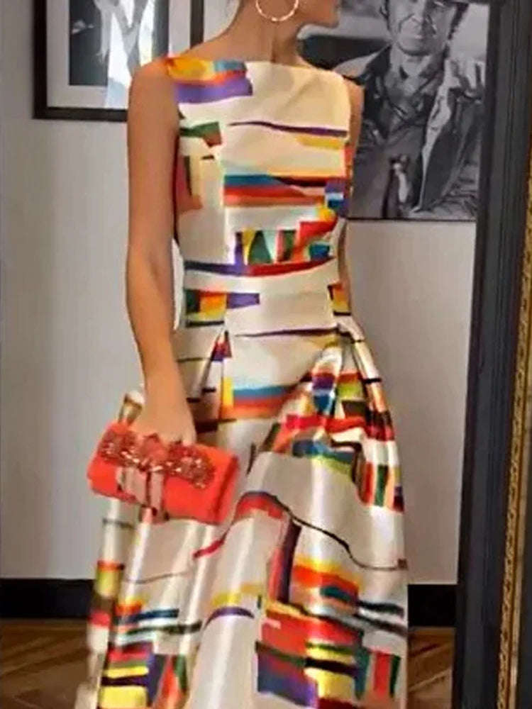 Geometric Maxi Dress – Lightweight Summer Dress With Bold Pattern & Flowing Silhouette