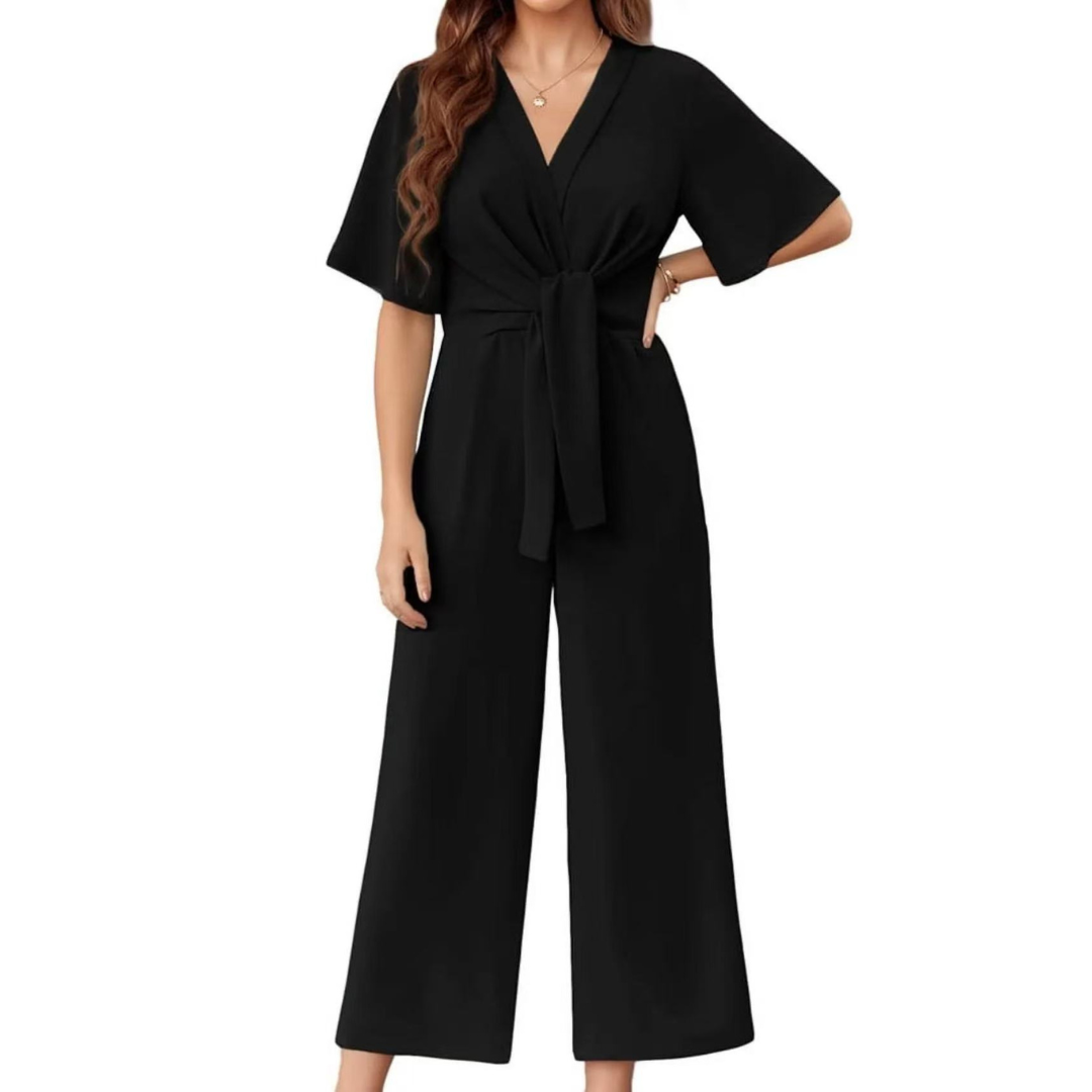 Summer Tie Knot Jumpsuit – Elegant Flattering Fit Women's Versatile Wear