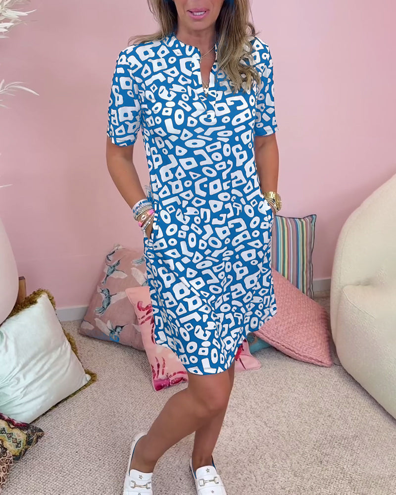 Printed Dress - V-Neck With Pockets | Stylish Summer Casual Dress