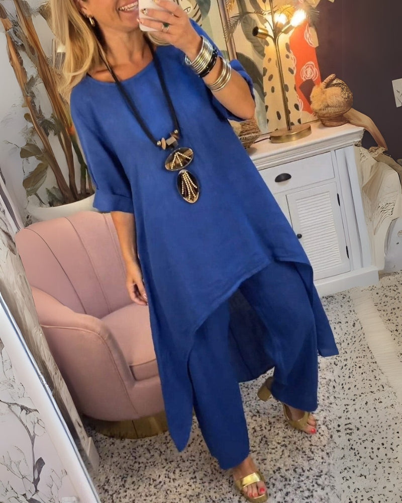 Cotton Two-Piece Set – Women's Breathable Loungewear | Relaxed Fit Casual Outfit