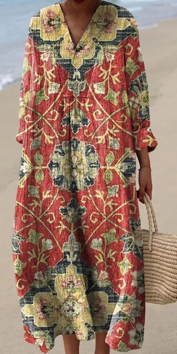 Vintage Floral Dress - Lightweight Cotton Summer Dress With Flowy Fit