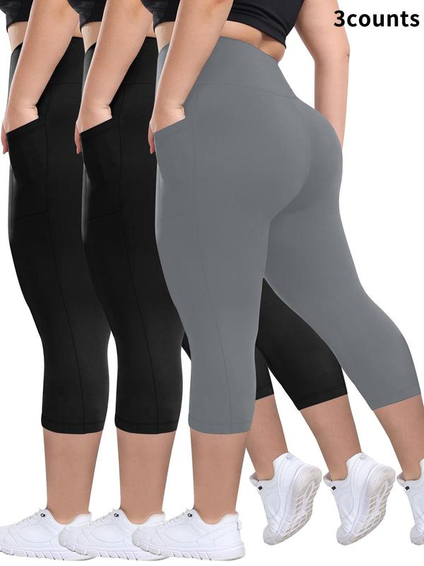 Breathable Capris – 3 Pack High Waisted Activewear Leggings with Moisture Wicking Fabric