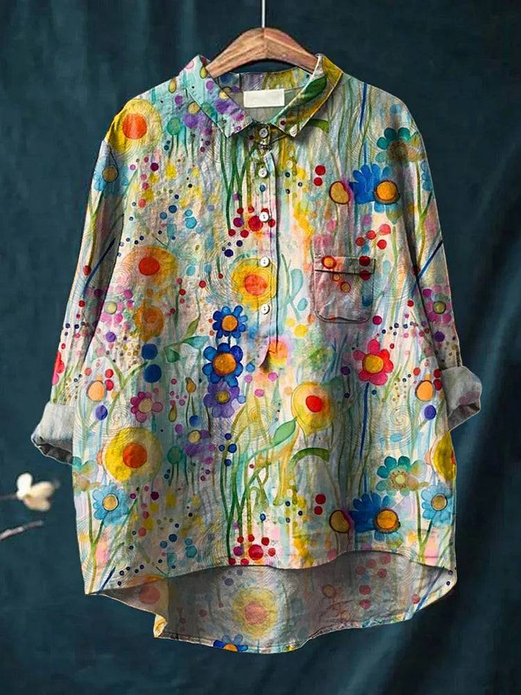 Peace Art Shirt - Boho Chic Long Sleeve Shirt With Vibrant Artistic Print
