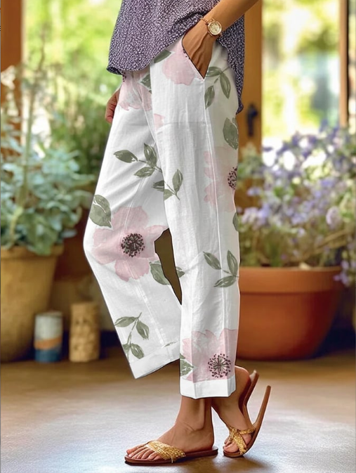 Floral Print Pants - Loose Fit Trousers With Side Pockets | Summer Casual Wear