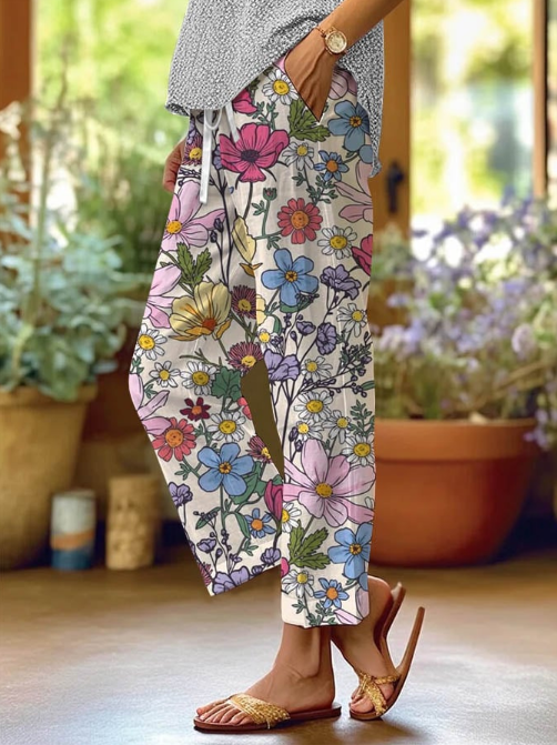 Floral Print Pants - Loose Fit Trousers With Side Pockets | Summer Casual Wear
