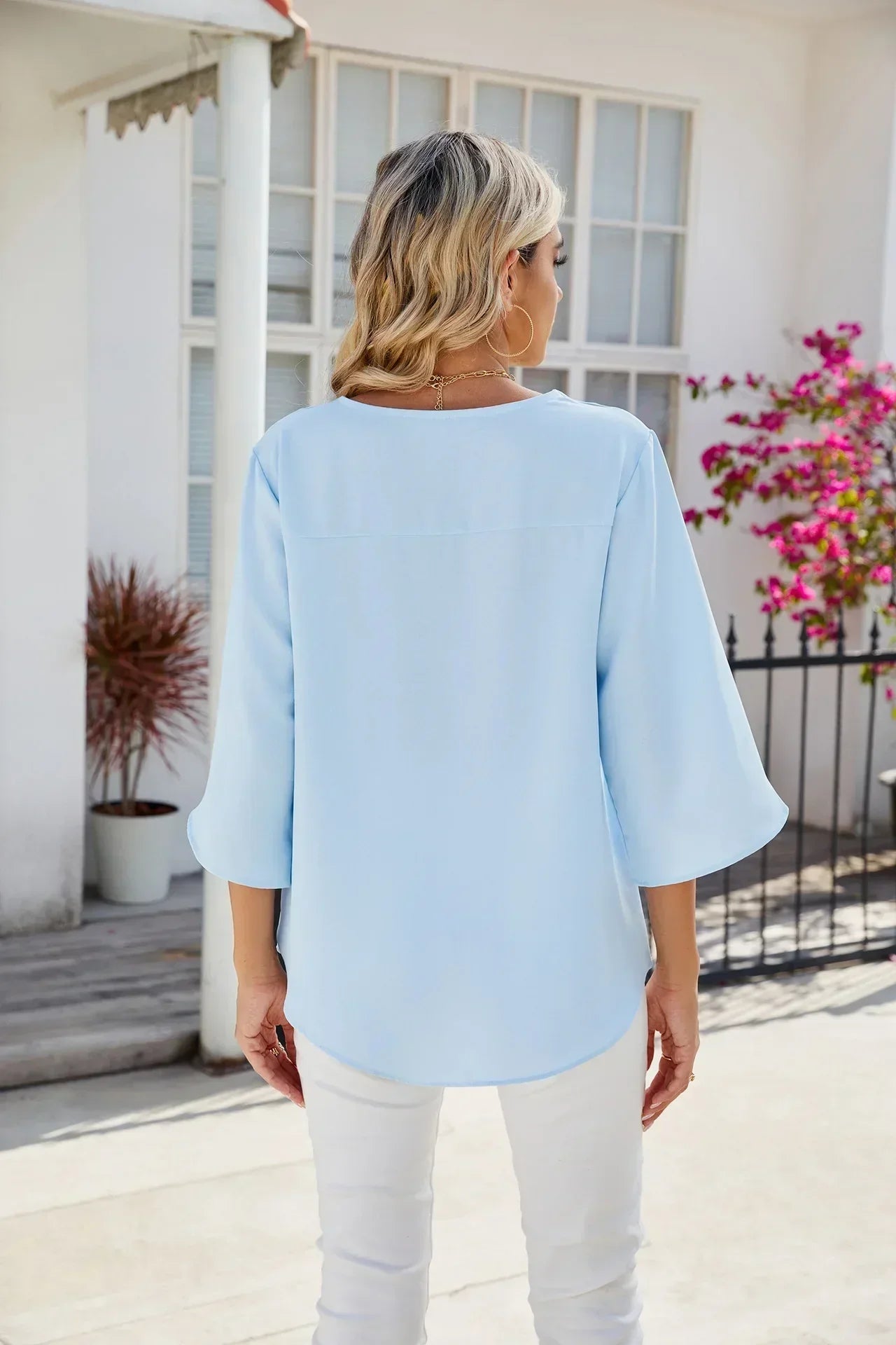 V-Neck Blouse - Lightweight Summer Blouse | Comfortable Polyester Fabric Top