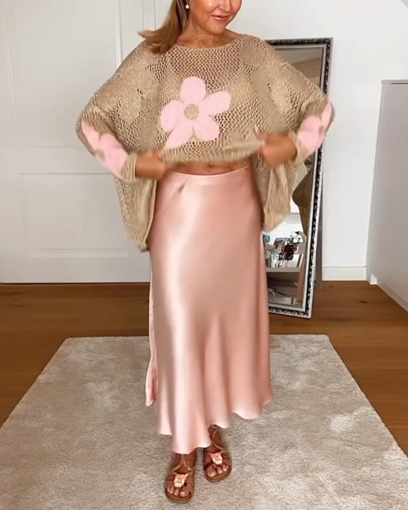 Floral Knit Sweater – Classic Fit Women's Cozy Knitwear With Elegant Floral Design