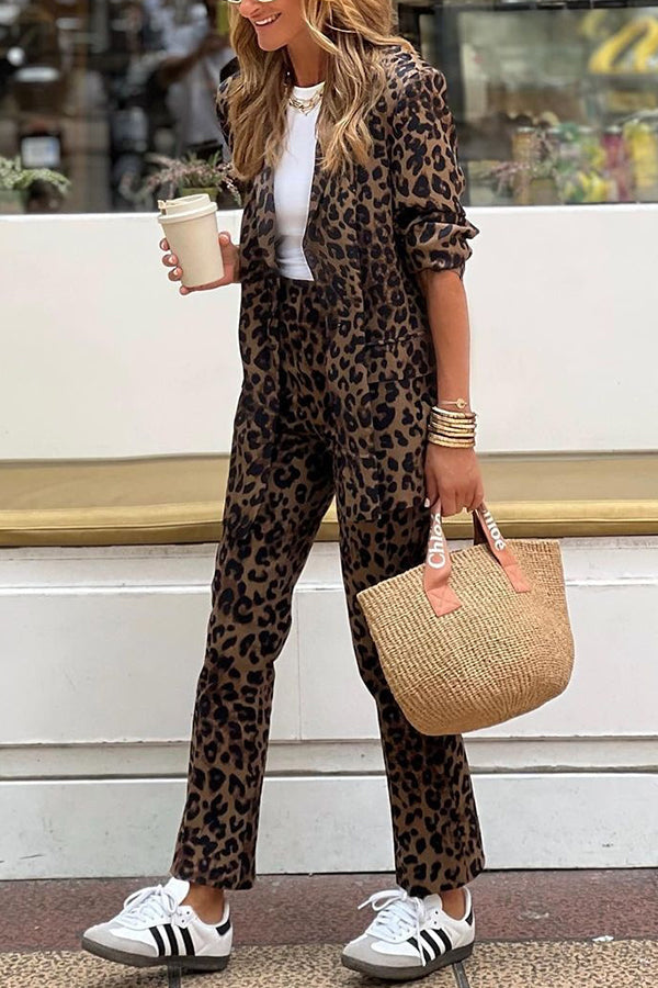 Leopard Blazer Set – Tailored Women's Blazer & Wide Leg Pants | Bold Fashion Outfit