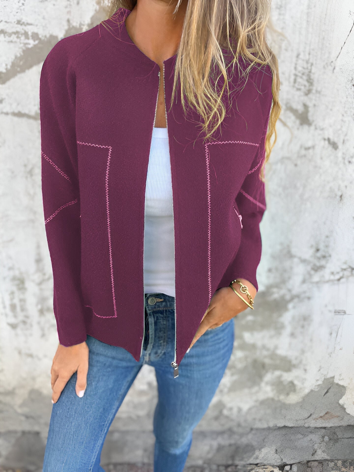 Women's Jacket - Stylish Zip Up Casual Spring Jacket With Pockets