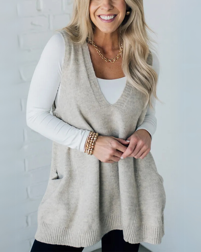 Cozy Knit Vest – Lightweight Warm Layering Garment With Ribbed Trim & Pockets