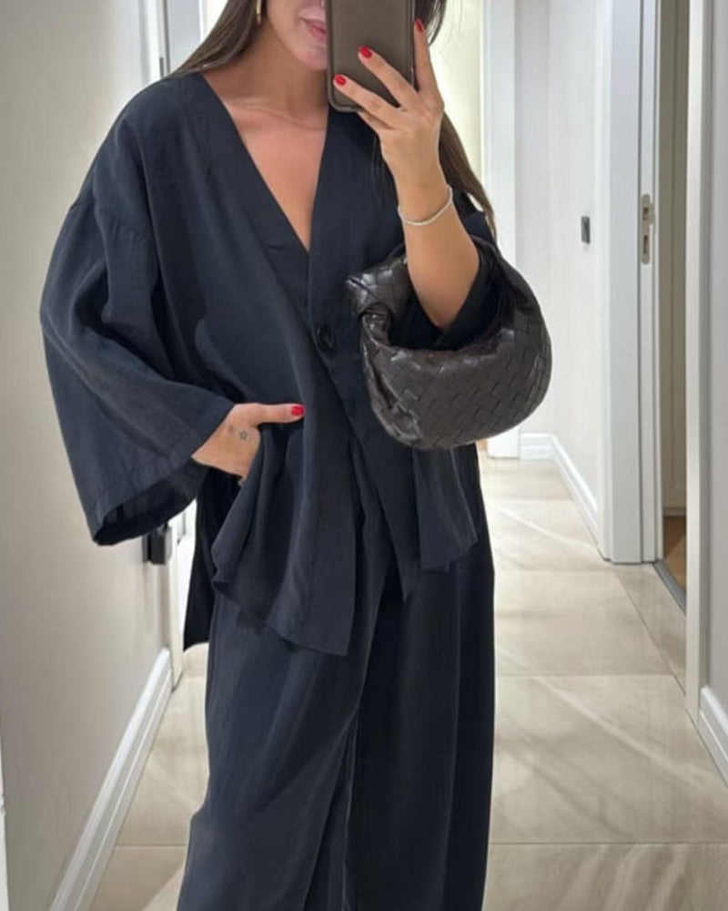 Cozy V-Neck Set – Women's Lounge Set With Soft Breathable Fabric & Relaxed Fit