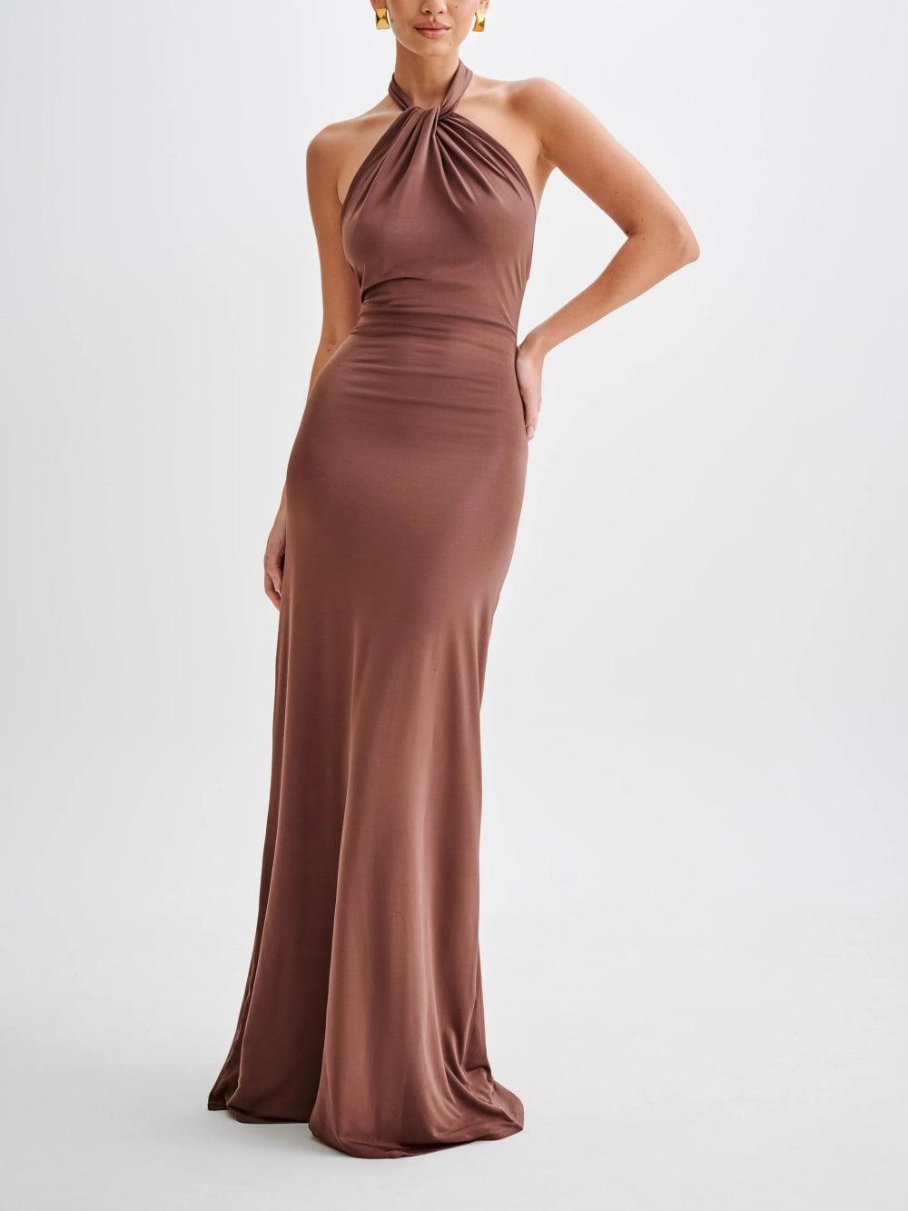Halter Maxi Dress – Elegant Evening Wear With Slinky Fabric & Flowing Silhouette