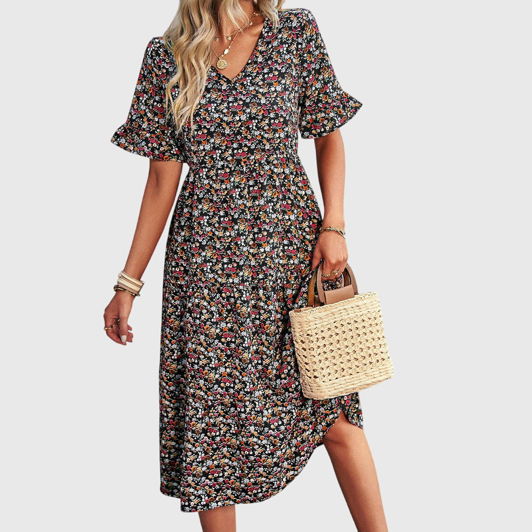 Floral Midi Dress – Elegant Women's Dress With Flattering Silhouette & Breathable Fabric
