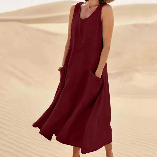 Soft Linen Dress – Lightweight Casual Summer Dress With Side Pockets