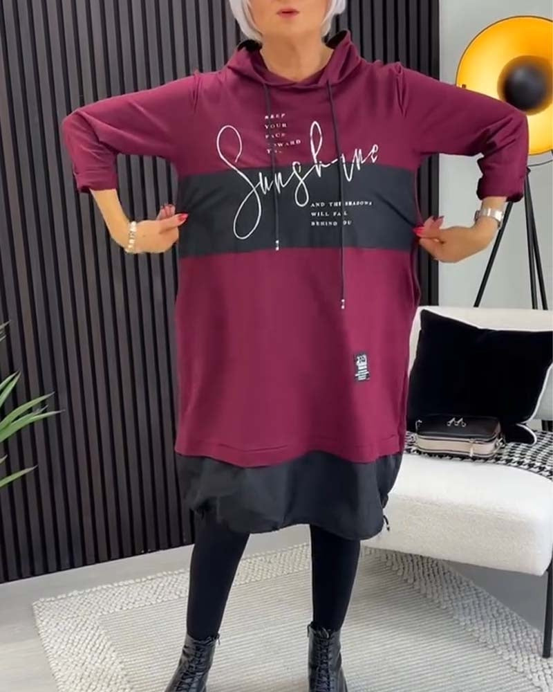 Casual Hooded Dress – Polyester Midi Dress With Pockets & Adjustable Drawstring