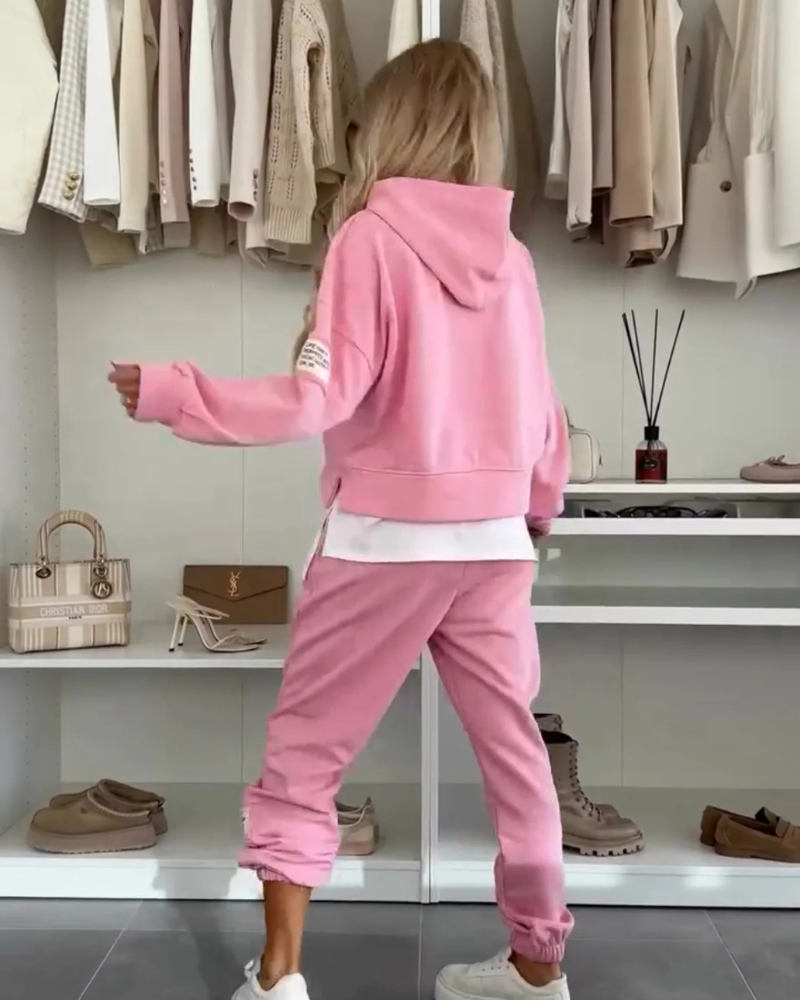 Casual Two Piece Set – Cozy Hooded Sweatshirt & Relaxed Fit Pants Outfit