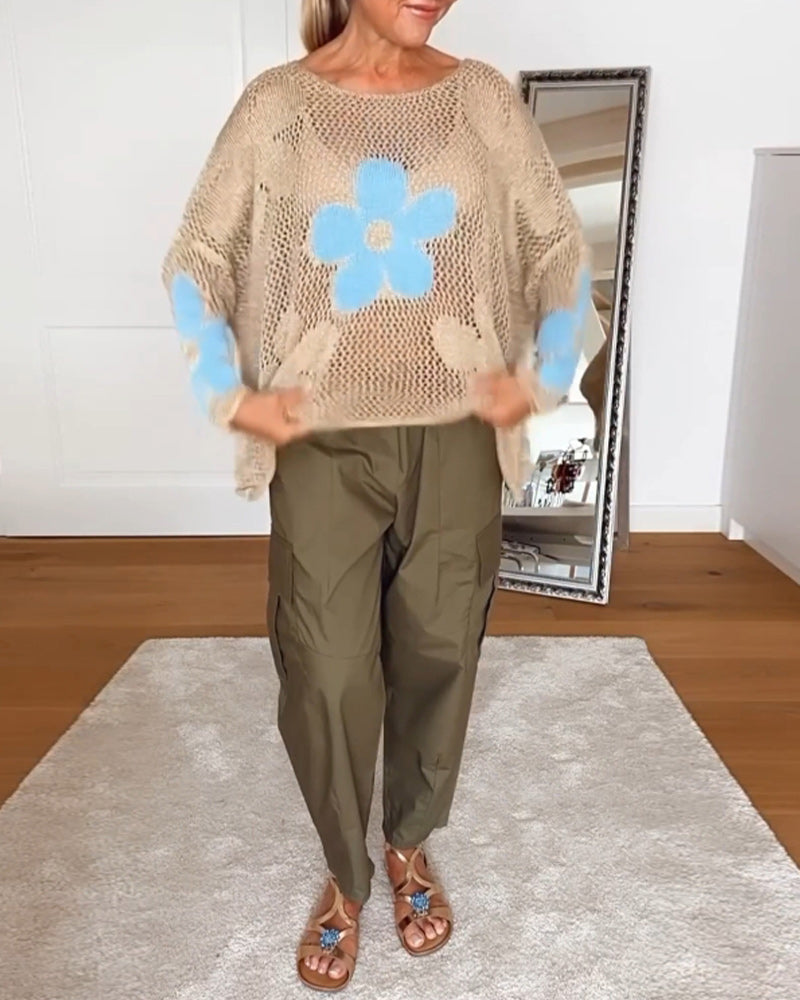 Floral Knit Sweater – Classic Fit Women's Cozy Knitwear With Elegant Floral Design