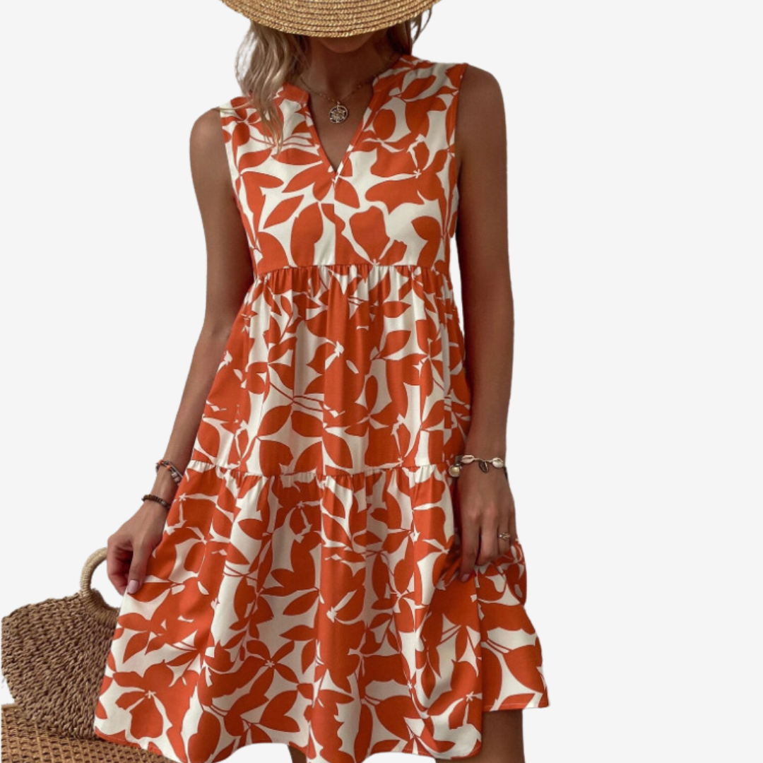 Botanical Print Dress - Elegant Floral Midi Dress With Flowy Silhouette