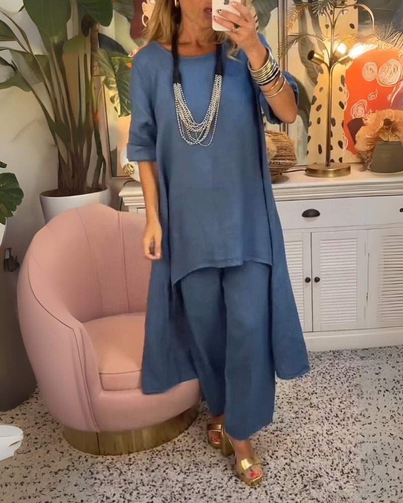 Cotton Two-Piece Set – Women's Breathable Loungewear | Relaxed Fit Casual Outfit