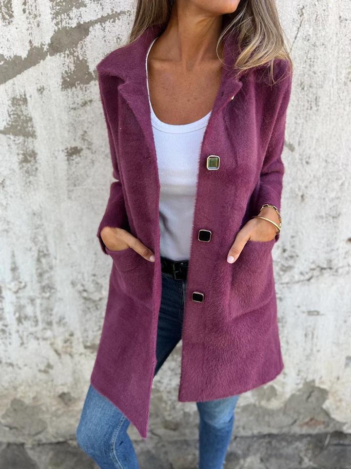 Cozy Layering Jacket – Soft Wool Blend Button Up Coat with Deep Pockets
