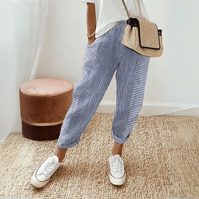 Boho Stripe Pants - Relaxed Fit Lightweight Casual Pants With Striped Lounge Style