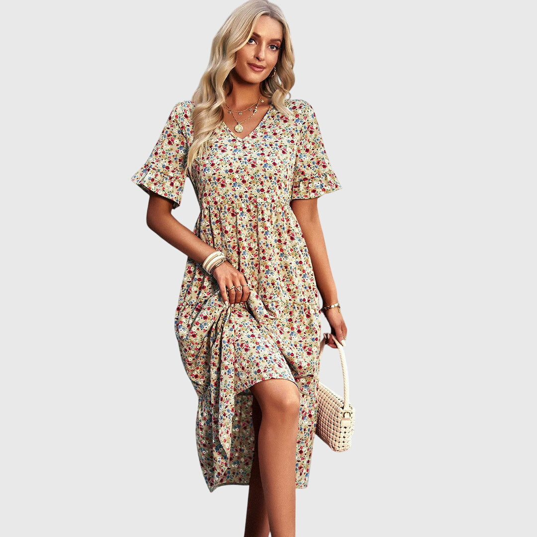 Floral Midi Dress – Elegant Women's Dress With Flattering Silhouette & Breathable Fabric