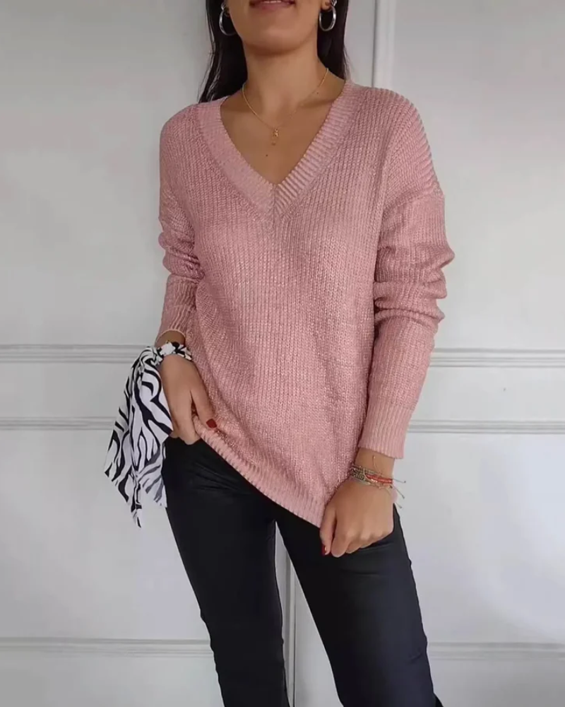Comfy Stylish Sweater – Cozy Knitwear With Classic V Neckline & Relaxed Fit