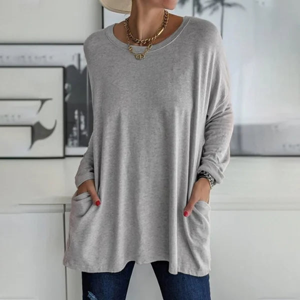 Relaxed Long Sleeve Top – Flattering Drape Fit, Lightweight Breathable Fabric