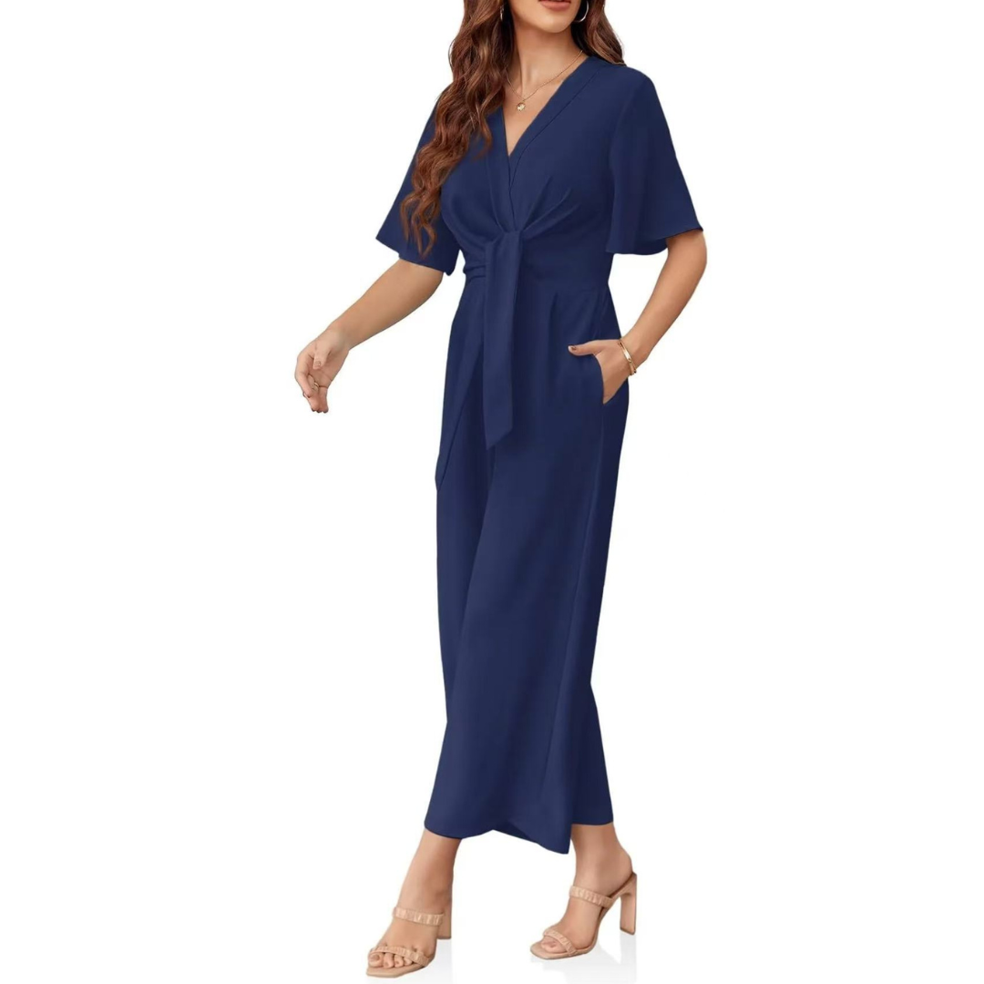 Summer Tie Knot Jumpsuit – Elegant Flattering Fit Women's Versatile Wear