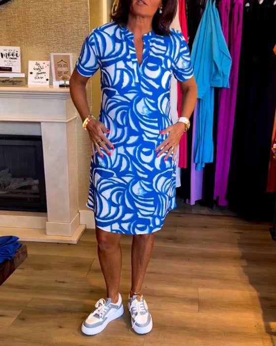 Colorful Dress - V-Neck A-Line Summer Dress With Lantern Puff Sleeves