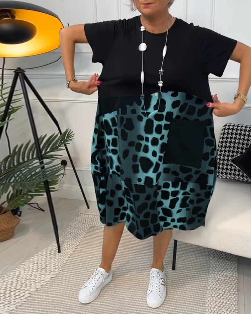 Women's Midi Dress - Short Sleeve Round Neck Lightweight Cotton Dress