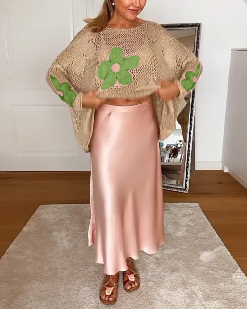 Floral Knit Sweater – Classic Fit Women's Cozy Knitwear With Elegant Floral Design