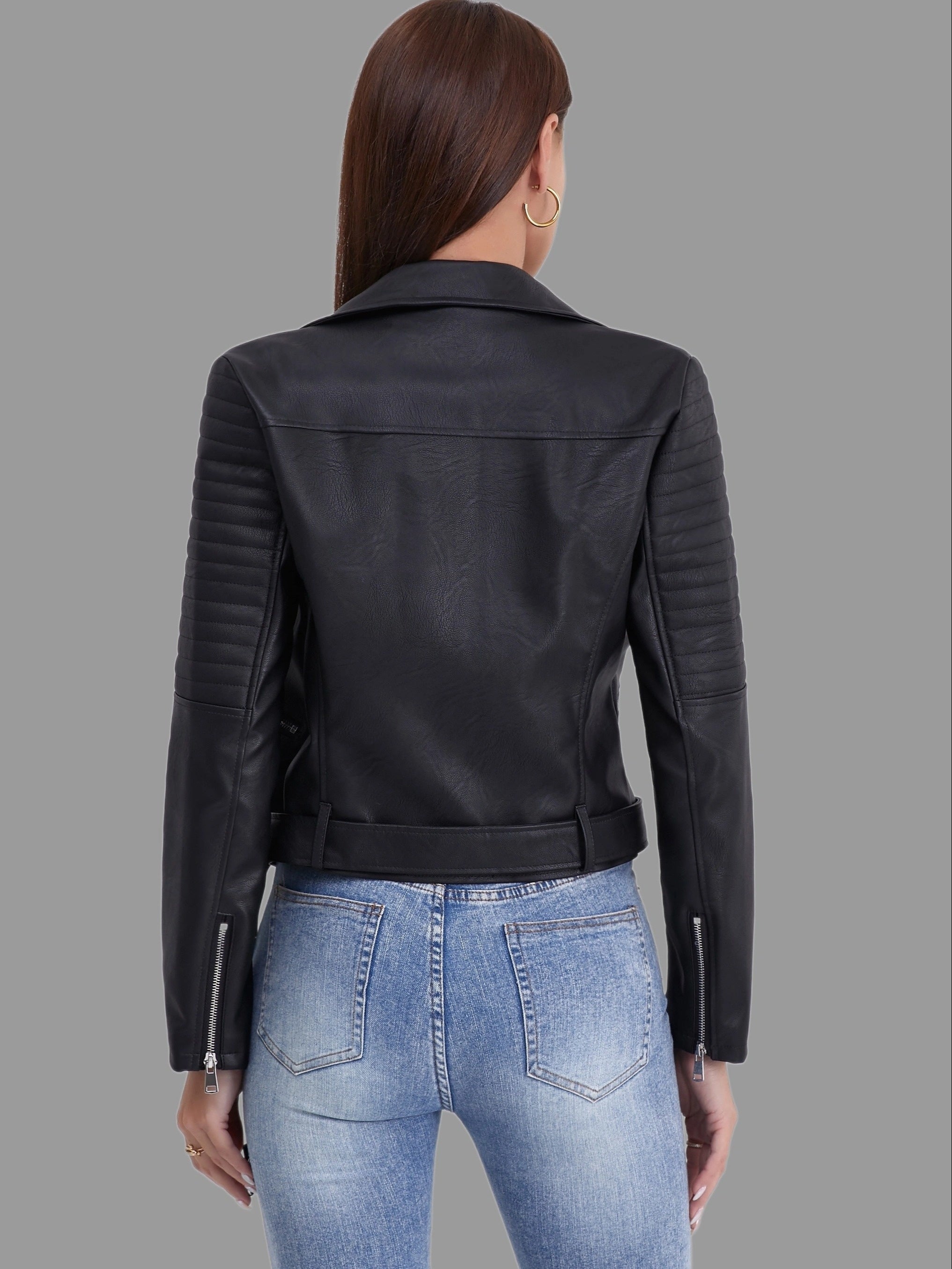 Trendy Biker Jacket – Women's Leather Motorcycle Jacket with Silver Accents