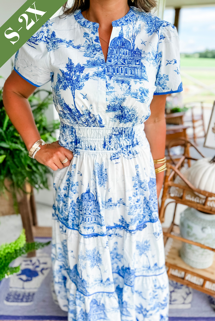Timeless Toile Maxi Dress – Elegant Toile Print, Soft Breathable Fabric, Summer & Spring